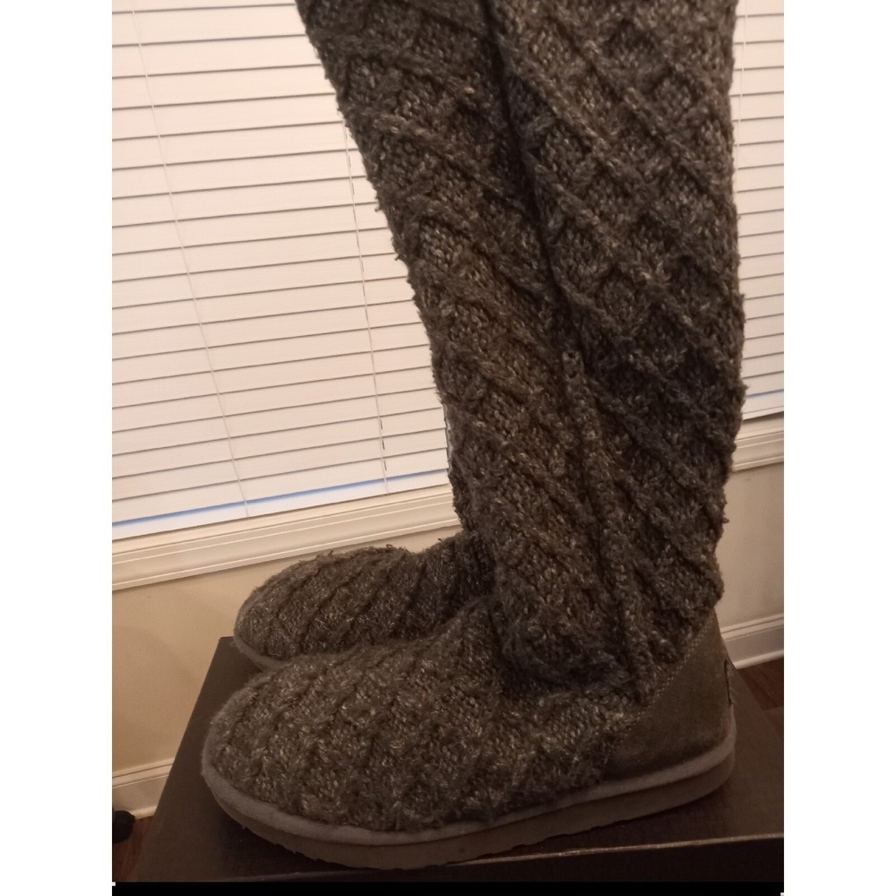 Ugg Australia Womens Lattice Cardy Knit Boots 3066 Gray Button Tall US 10